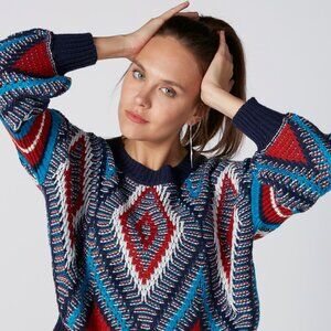 Jiffunny & Do Crop Crew Neck Sweater Women's L Aztec Navajo Native Tribal Print